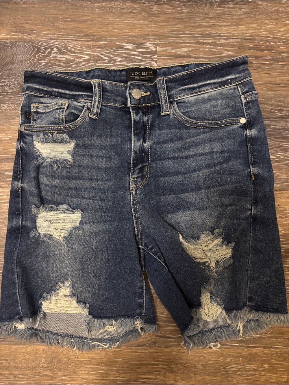 Judy Blue Dark Indigo Distressed Bermuda Shorts